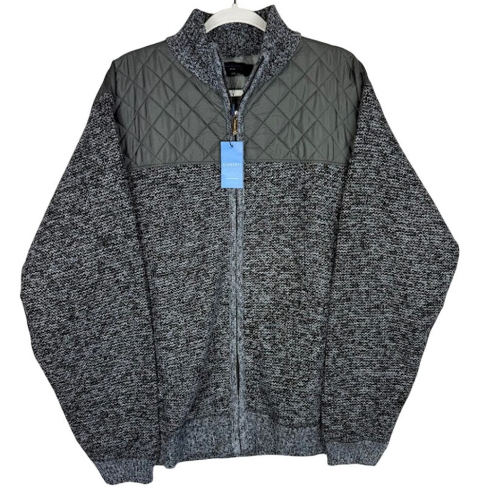 NWT Gioberti Men 2XL Quilted Sweater Jacket Full Zip Flannel Lined Charcoal $60